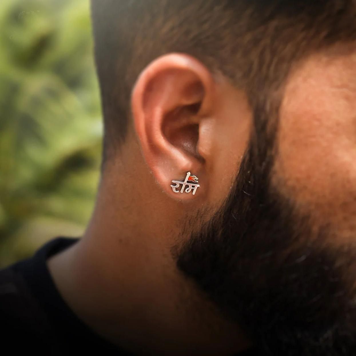 Shree Ram Earring Silver For Men's